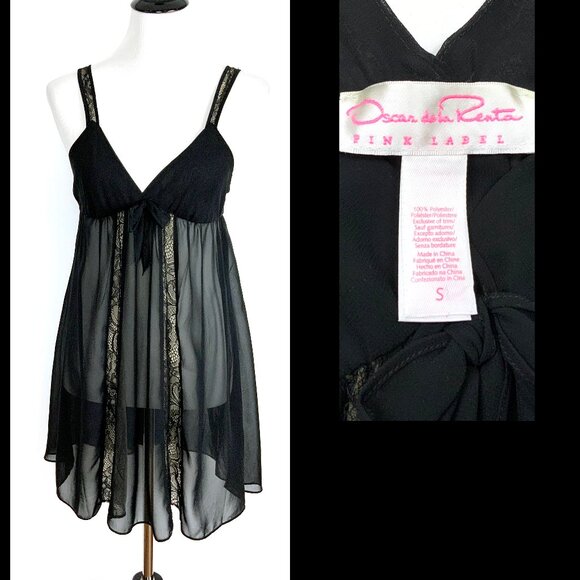 Oscar de la Renta Other - Vintage Oscar de la Renta Pink Label Black Babydoll Dress/Top Wimsigoth Sz S